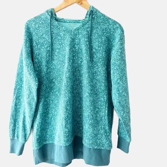 Athleta Sundown Alliance Hoodie XS Aqua Blue Teal Organic Cotton Pullover - Picture 2 of 6